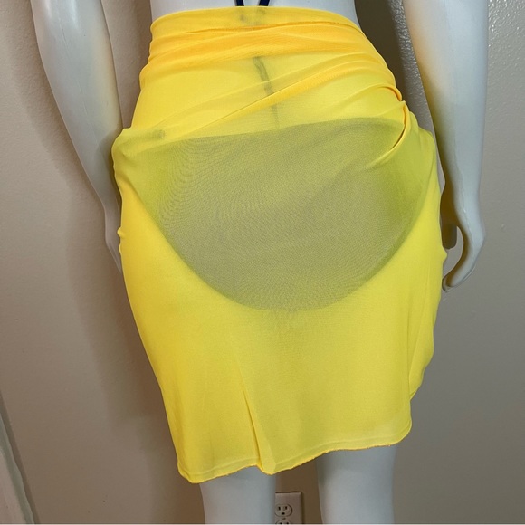 Yellow sheer beachwear mesh sarong swimsuit cover up - Picture 3 of 7